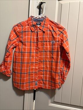 OshKosh B'gosh Orange Plaid Button-Front Shirt with Navy Accents